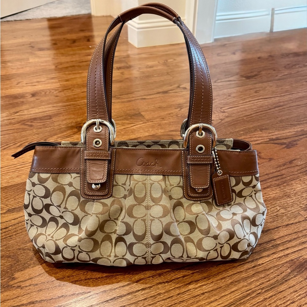 Vintage Coach Tan and Brown Y2K Signature C Logo Shoulder Bag/Tote